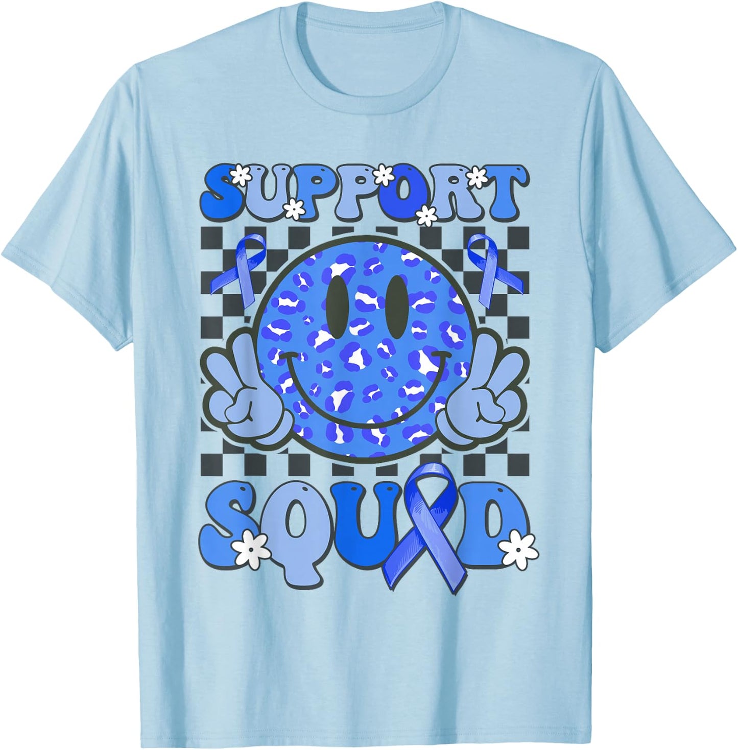 Support Squad Cute Smile Face T1D Type 1 Diabetes Awareness T-Shirt - T-Shirt | Light Blue