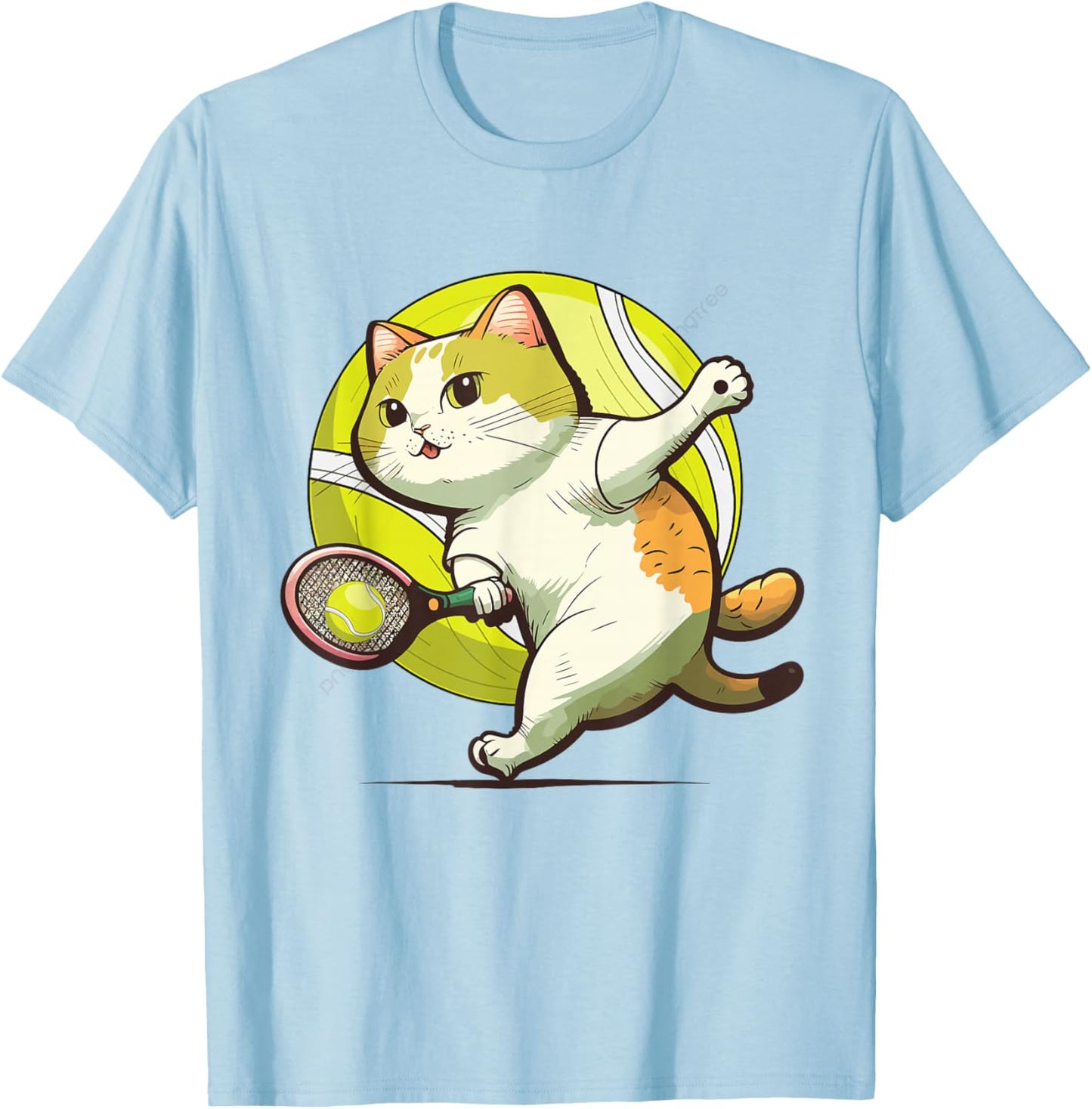 Funny Tennis Racket Cat Playing Tennis T-Shirt - T-Shirt | Light Blue