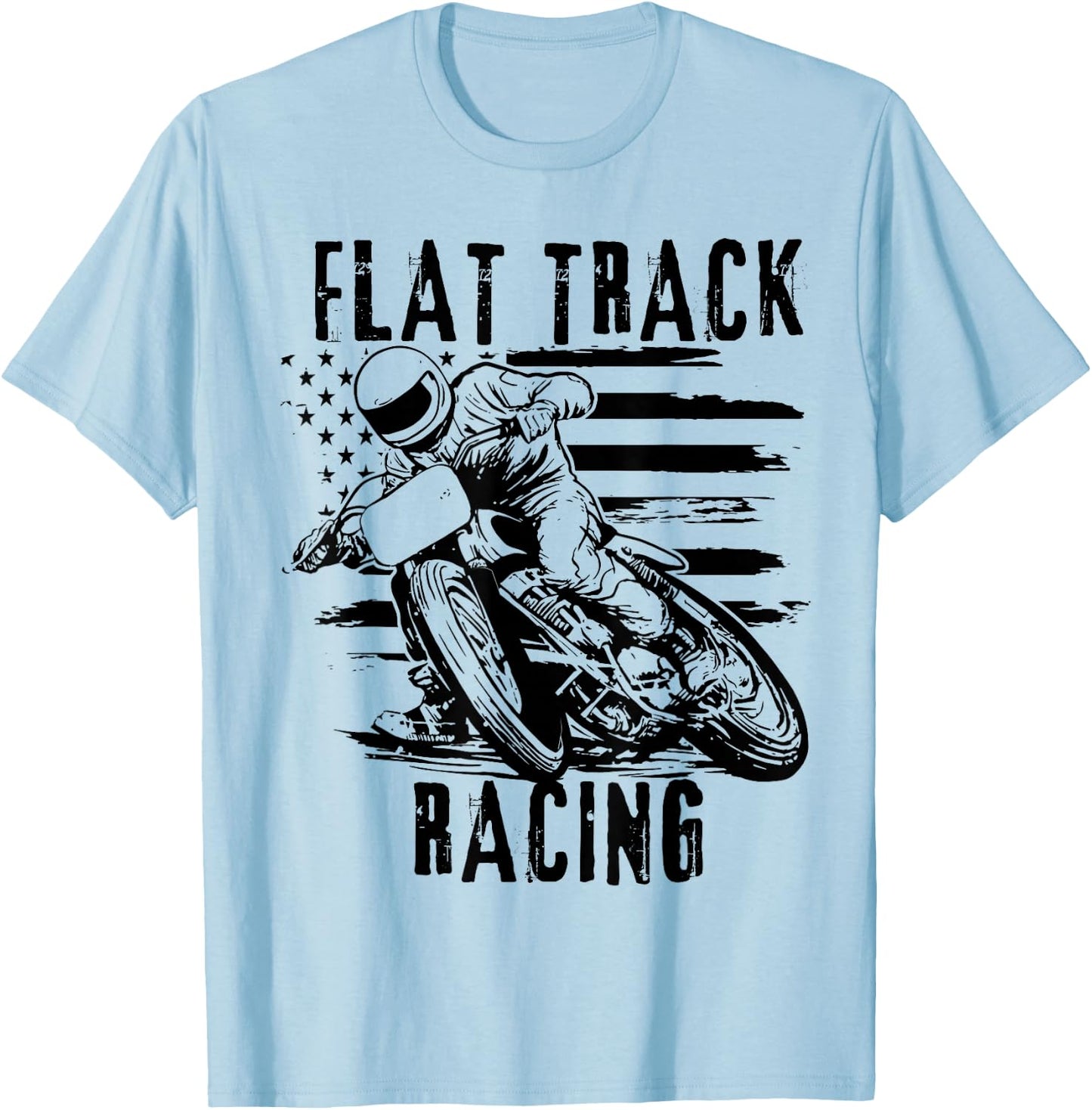 Flat Track Motorcycle Racing American Flag Speedway Dirt T-Shirt - T-Shirt | Light Blue