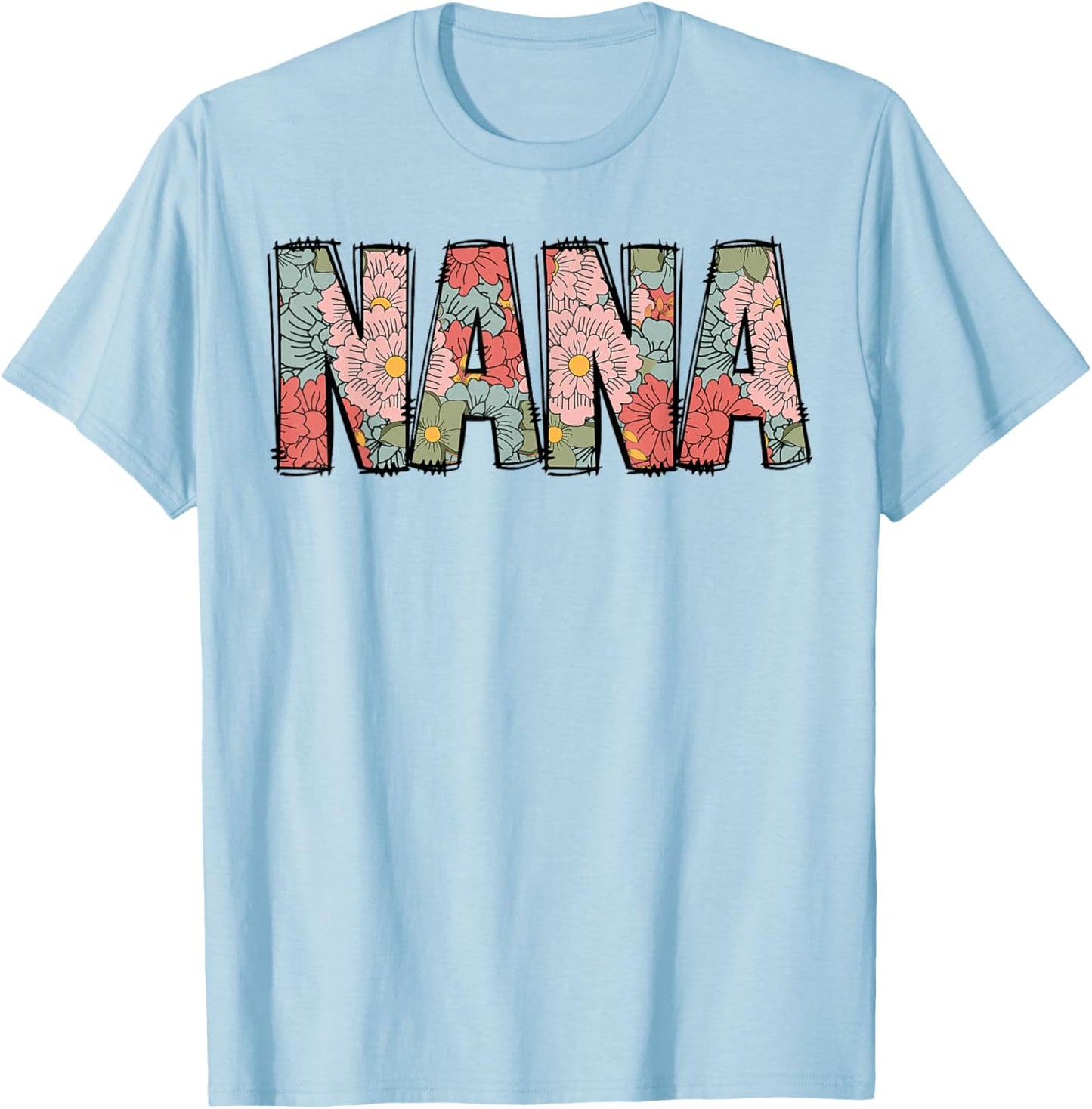 Retro Nana Colorful Flowers Groovy Daisy Flower T-Shirt - T-Shirt | Light Blue