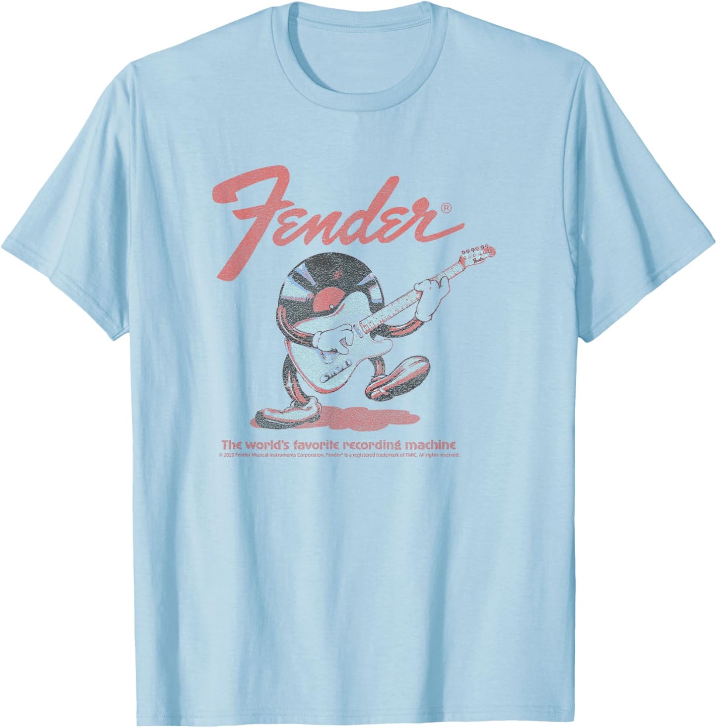 Fender Record Playing Guitar Centered T-Shirt - T-Shirt | Light Blue