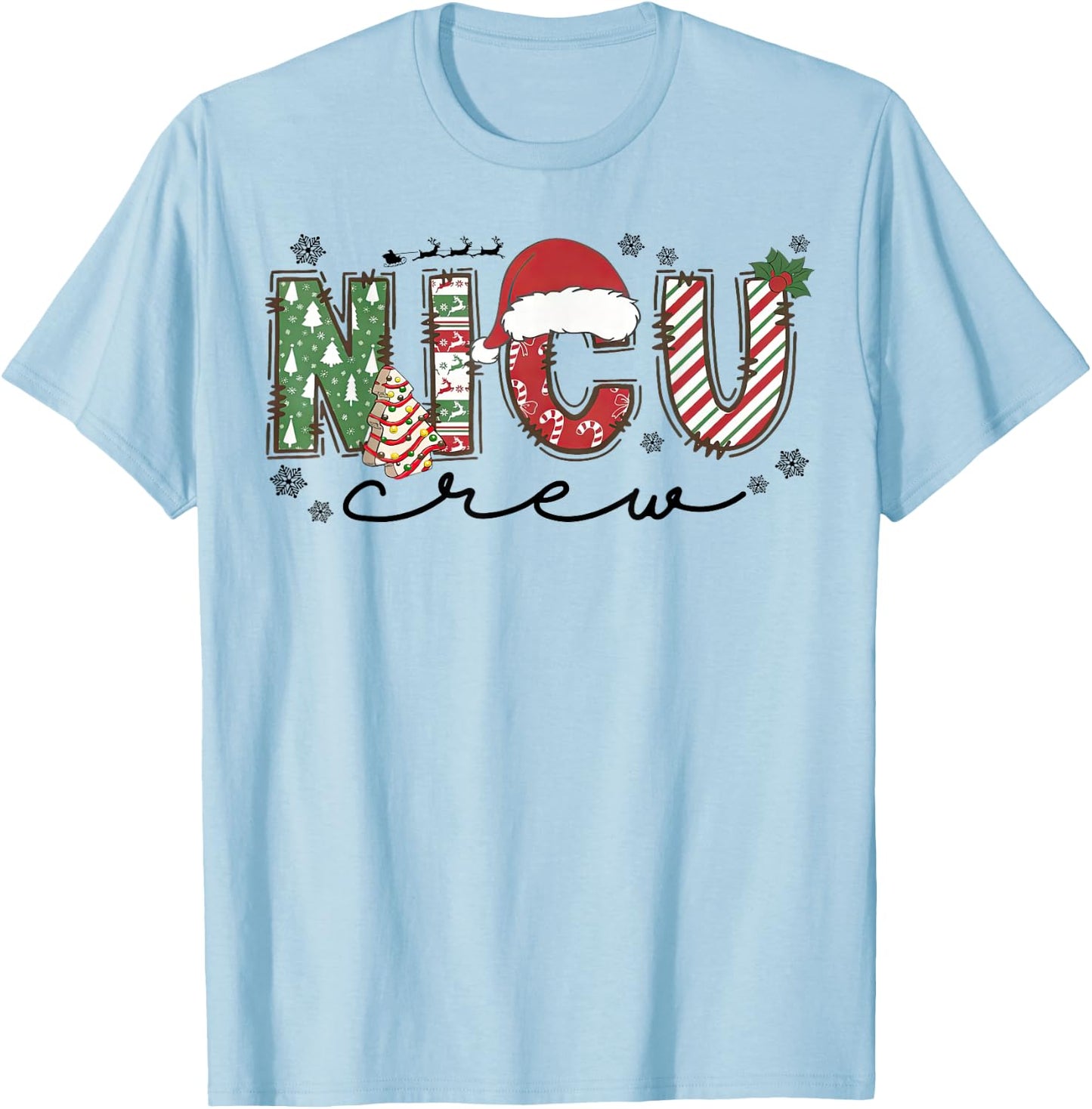 Christmas Nicu Nurse Crew Santa Hat Nursing Xmas T-Shirt - T-Shirt | Light Blue