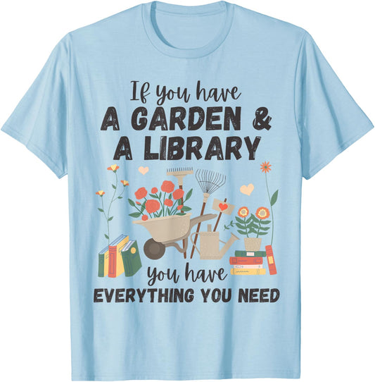 Gardening & Library Lover Books Reading Plants Cute T-Shirt - T-Shirt | Light Blue