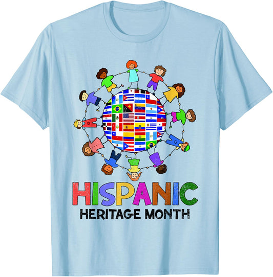 Hispanic Heritage Month Latino Countries Flags Boy Girl Kids T-Shirt - T-Shirt | Light Blue