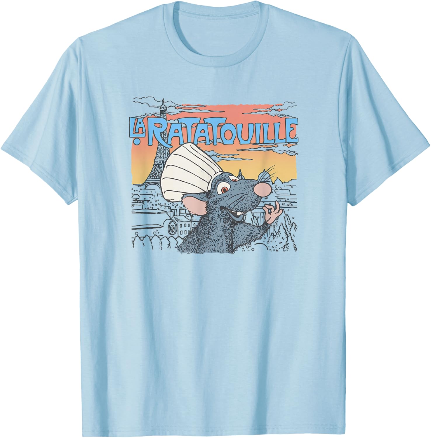 Disney Pixar Ratatouille Paris, France Chef's Kiss T-Shirt - T-Shirt | Light Blue