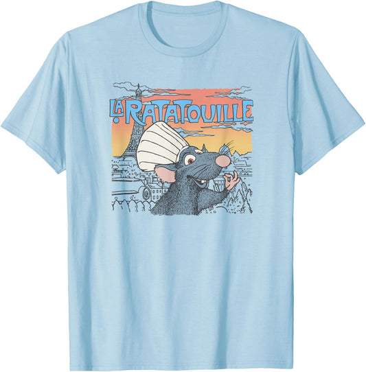 Disney Pixar Ratatouille Paris, France Chef's Kiss T-Shirt - T-Shirt | Light Blue