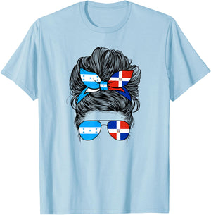 Half Dominican And Honduran Honduras Dominica Flag Girl Mix T-Shirt - T-Shirt | Light Blue