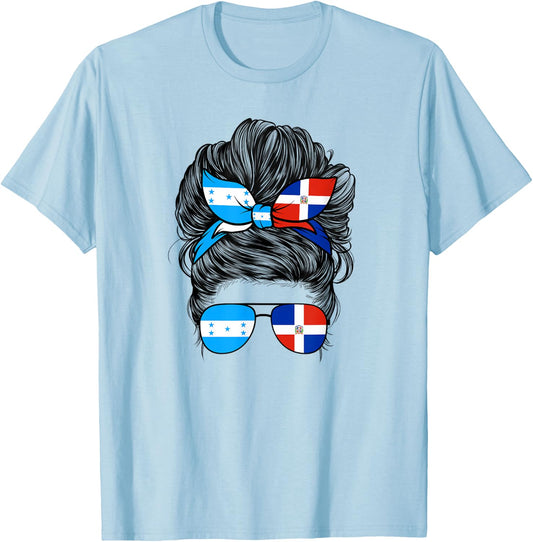 Half Dominican And Honduran Honduras Dominica Flag Girl Mix T-Shirt - T-Shirt | Light Blue