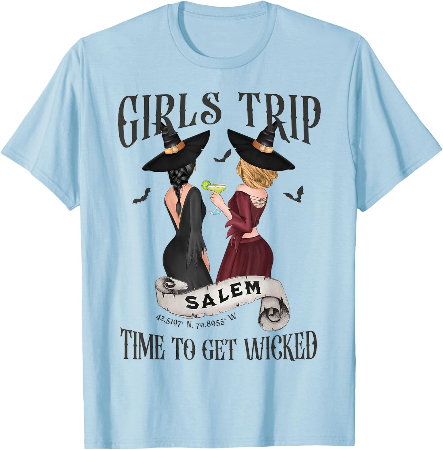 Girls Trip Salem Time To Get Wicked, Salem 1692 Halloween T-Shirt - T-Shirt | Light Blue