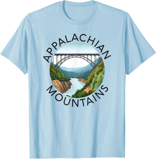 Appalachian Mountains New River Gorge Bridge West Virginia T-Shirt - T-Shirt | Light Blue