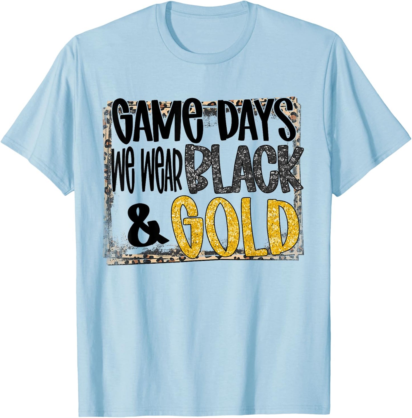 On Gameday Football We Wear Black And Gold School Spirit T-Shirt - T-Shirt | Light Blue