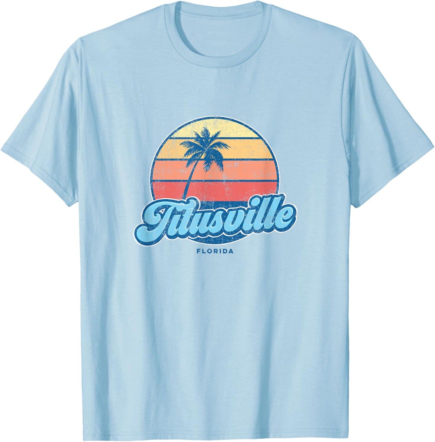 Vintage Titusville Florida FL Classic 70s Retro Surfer T-Shirt - T-Shirt | Light Blue
