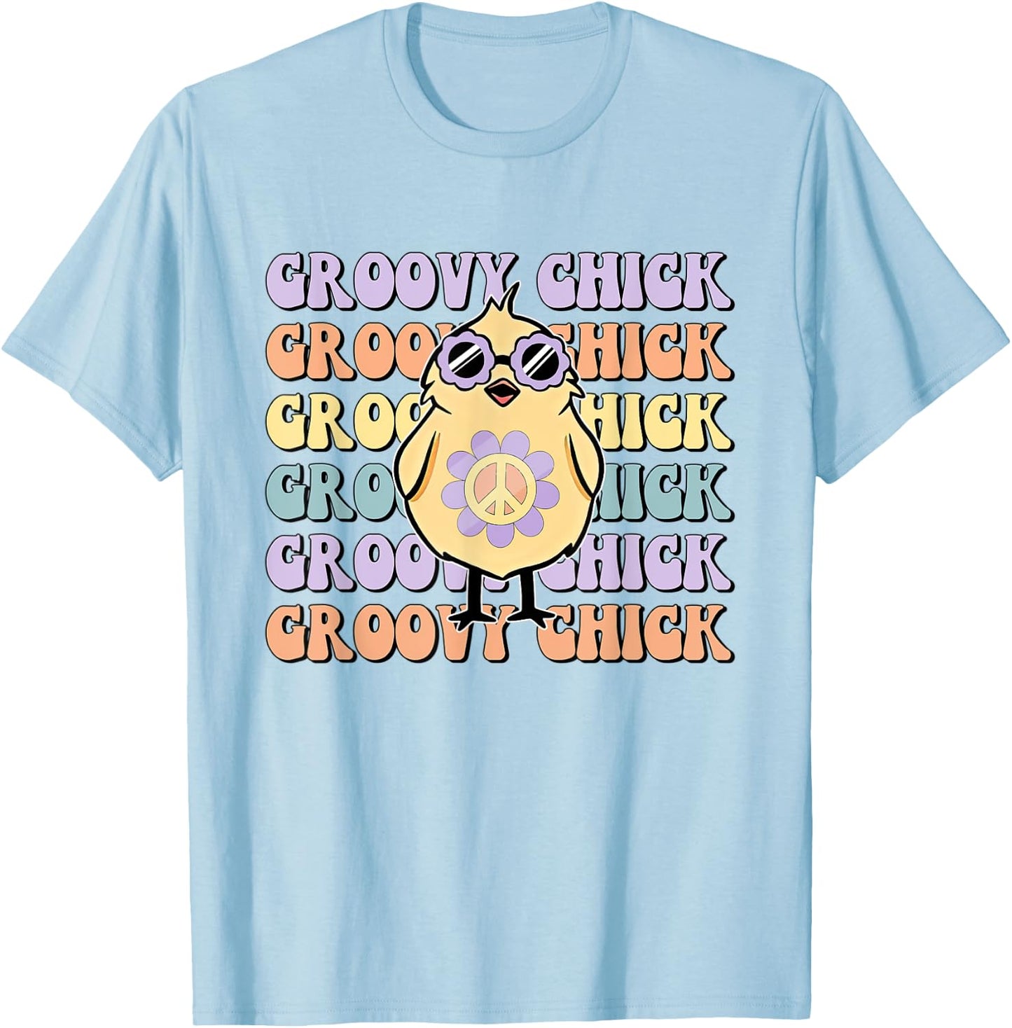 One Groovy Chick Retro Chick Costume Glasses Cute Easter Day T-Shirt - T-Shirt | Light Blue