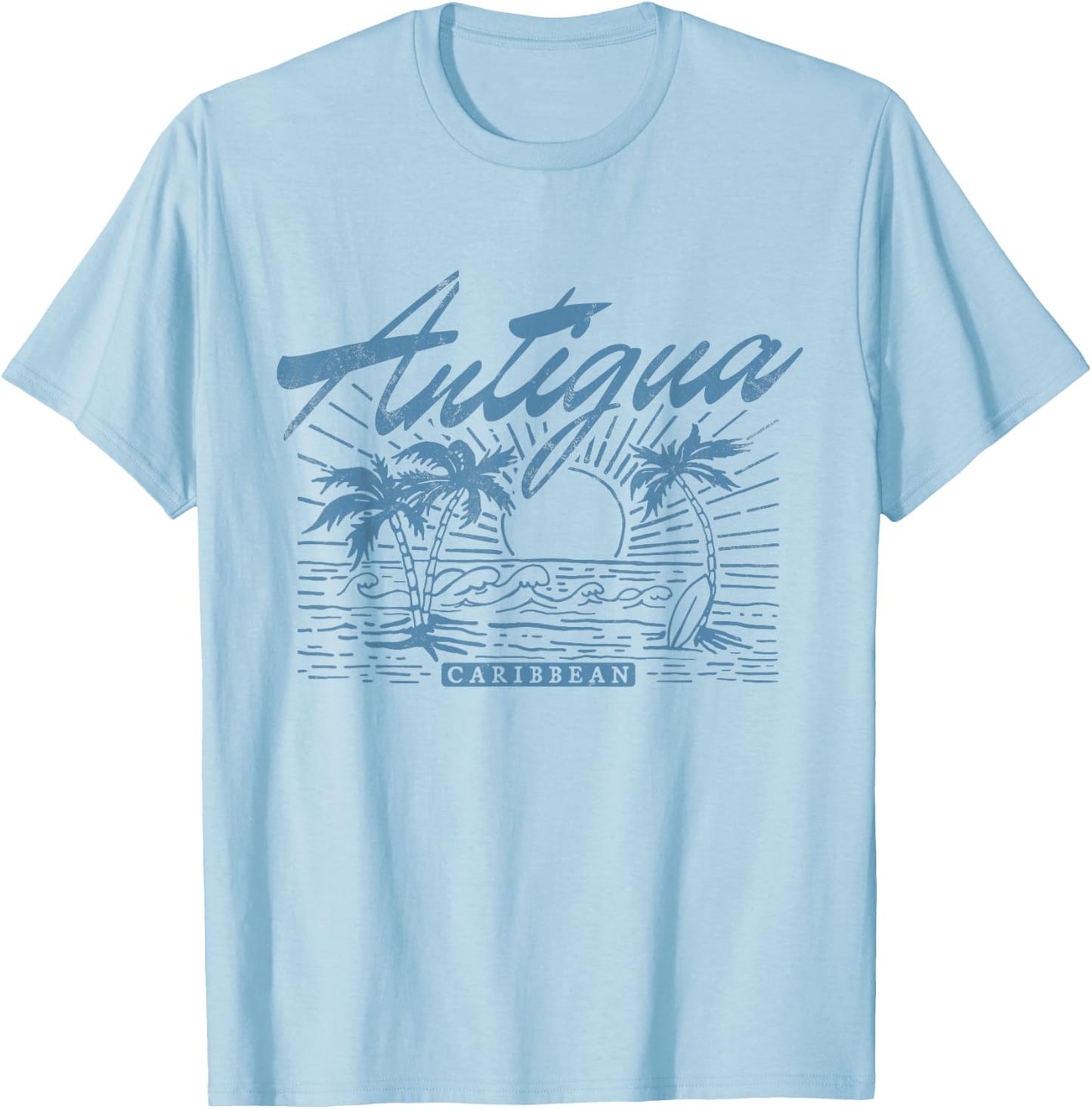 Antigua Caribbean Vintage Distressed Beach T-Shirt - T-Shirt | Light Blue
