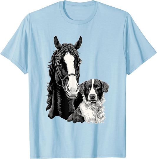 Dog And Horse Lover Horseback Riding Equestrian T-Shirt - T-Shirt | Light Blue