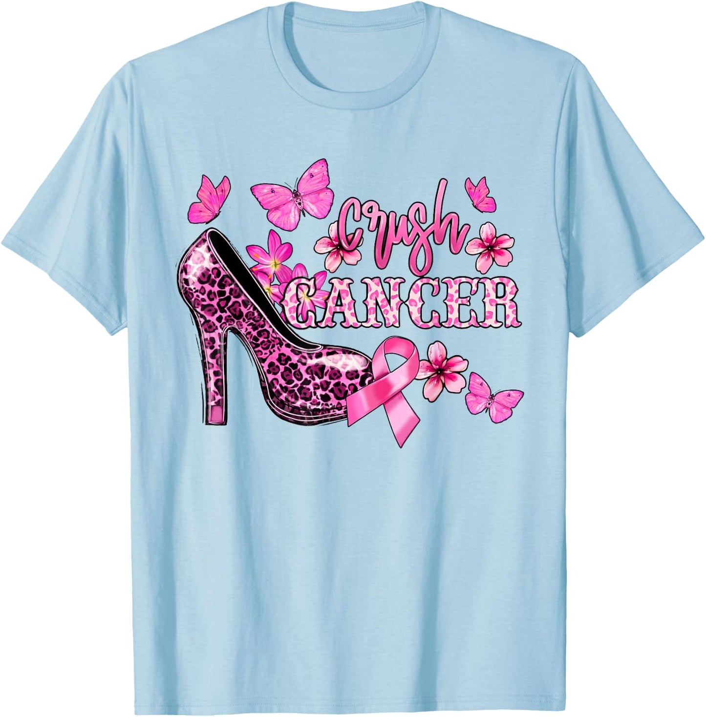 Crush Breast Cancer Awareness High Heels Pink Ribbon T-Shirt - T-Shirt | Light Blue