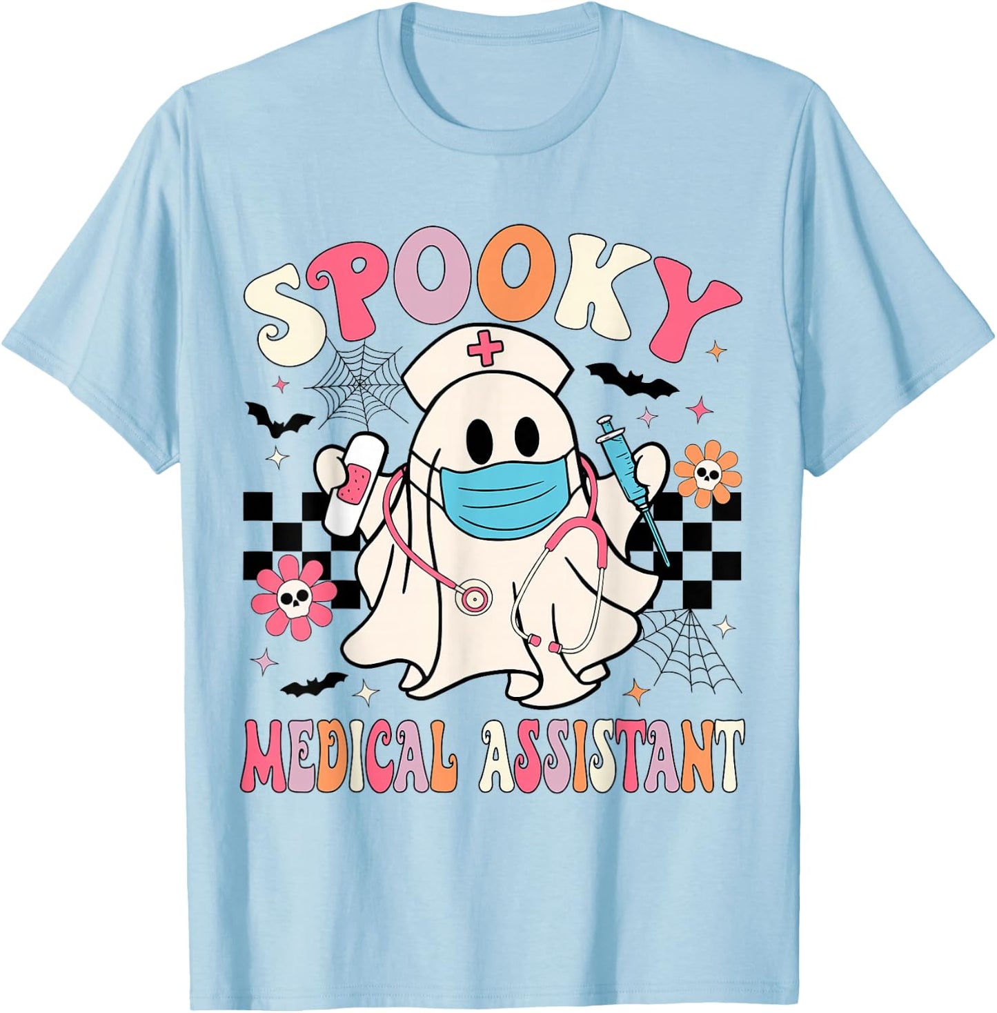Groovy Spooky Medical Assistant Cute Halloween Med Assistant T-Shirt - T-Shirt | Light Blue
