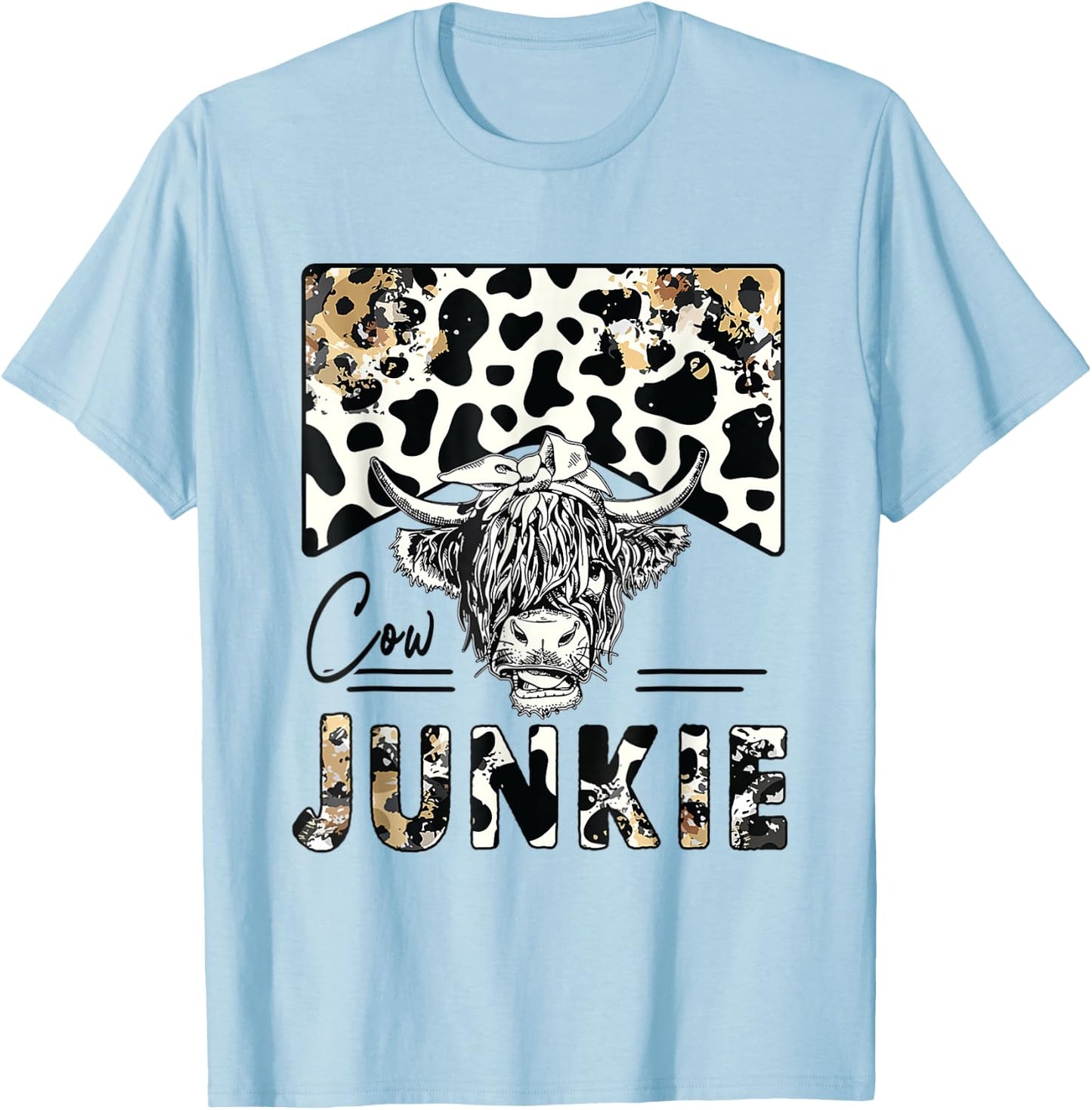 Leopard Highland Cow Bandana Cow Junkie Western Country Gift T-Shirt - T-Shirt | Light Blue