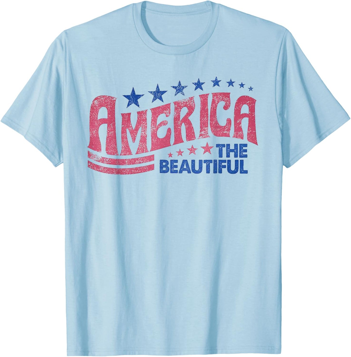 Funny America The Beautiful Shirt - Women's Blue Modern Short Sleeve - Small T-Shirt - T-Shirt | Light Blue