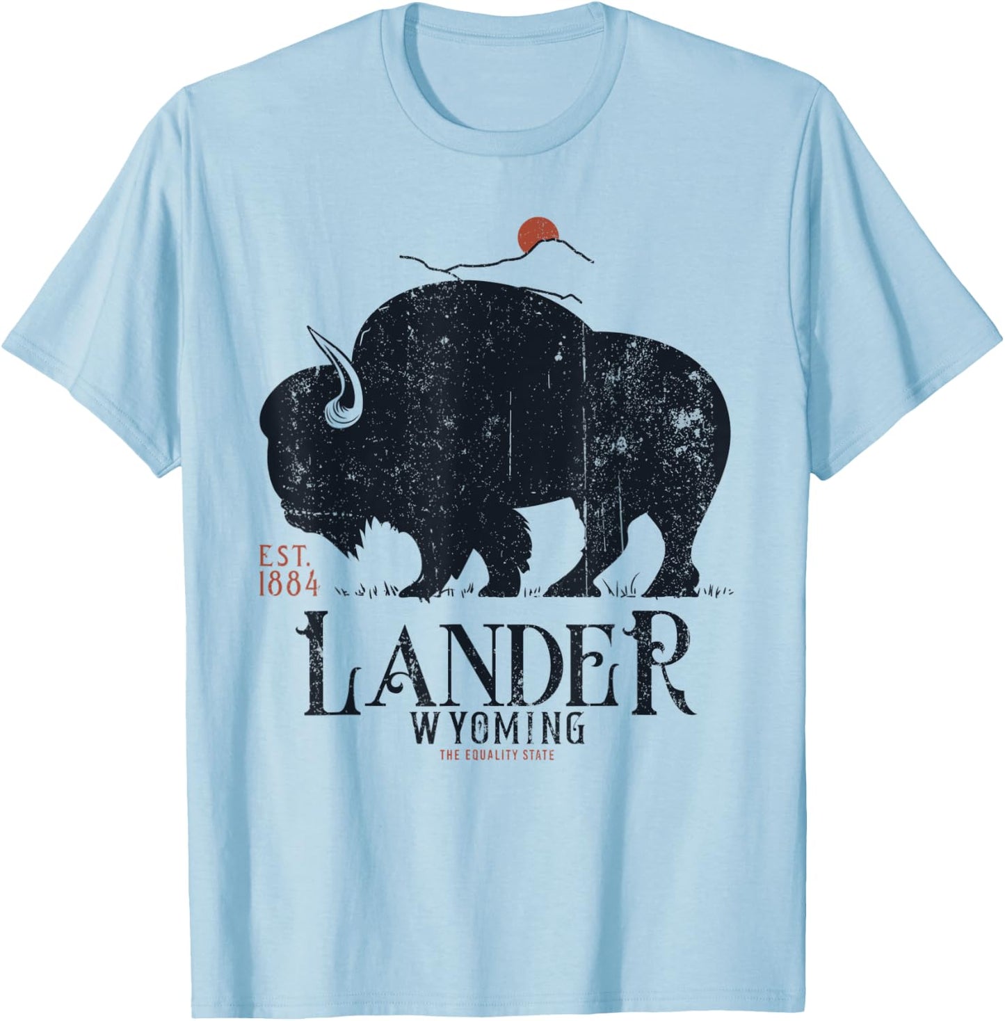 Vintage Lander Wyoming Mountains Bison Western T-Shirt - T-Shirt | Light Blue
