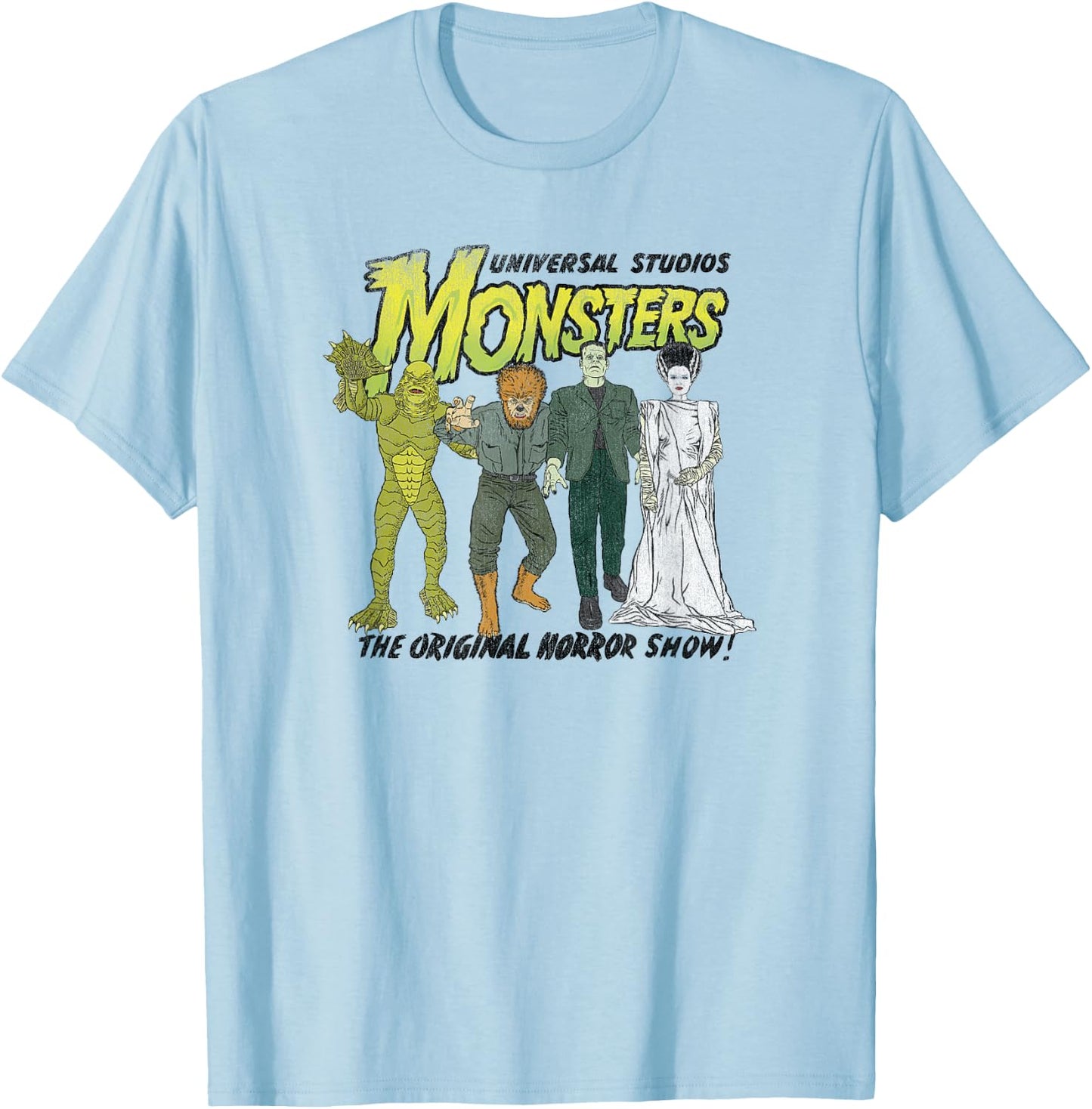 Universal Monsters The Original Horror Show! Group Poster T-Shirt - T-Shirt | Light Blue