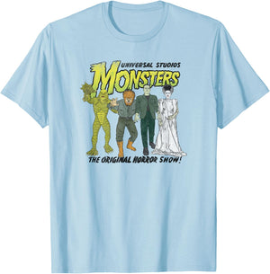 Universal Monsters The Original Horror Show! Group Poster T-Shirt - T-Shirt | Light Blue
