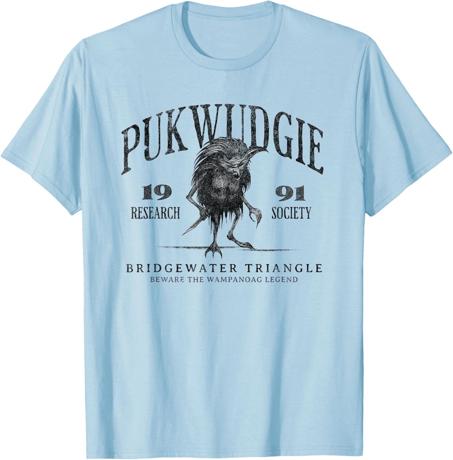 Awesome Cryptid Pukwudgie Research Society Est 1991 Bridgewater Triangle -Adults Grey T-Shirt - T-Shirt | Light Blue