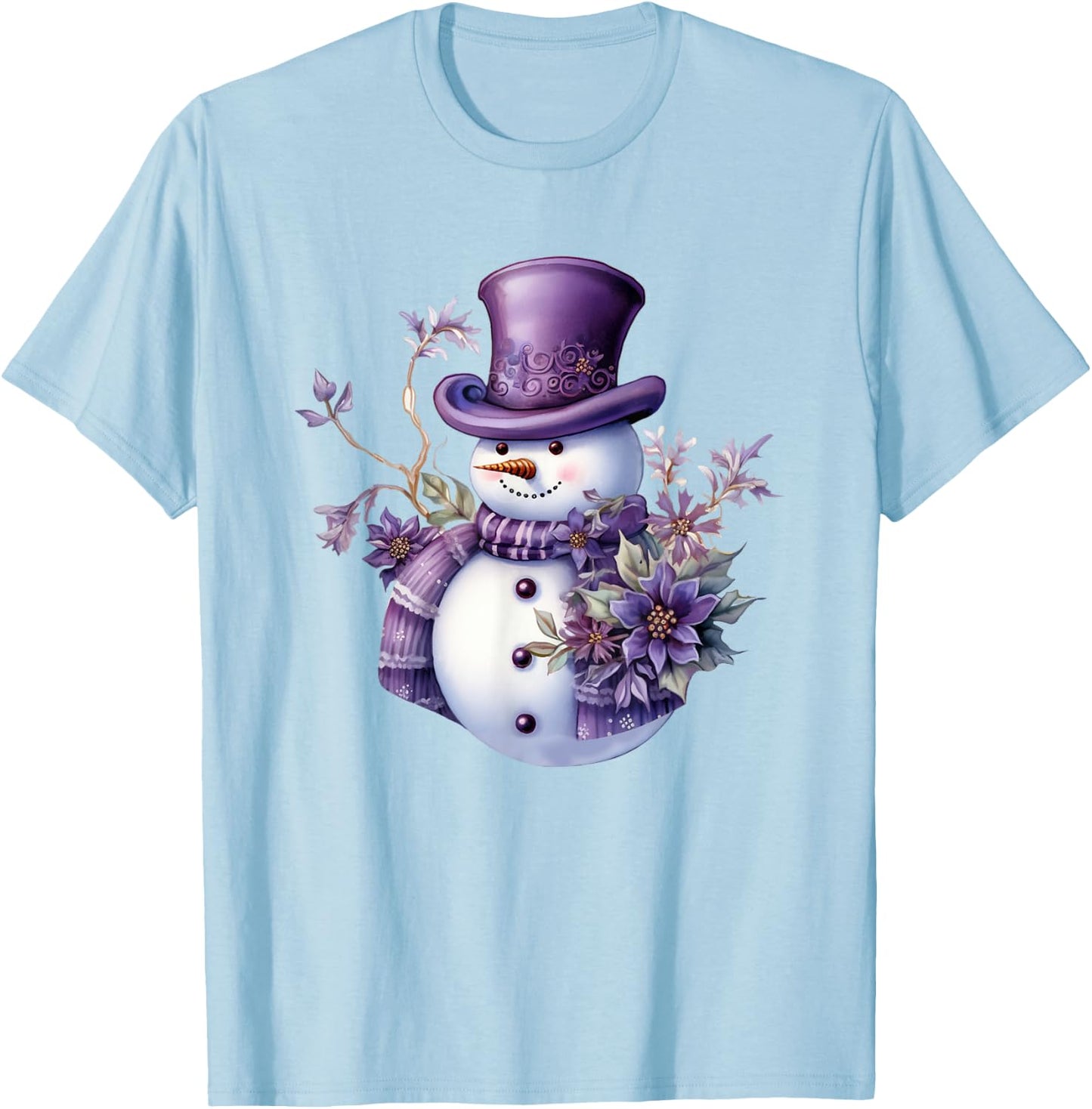 Purple Snowman Funny Cute Snowman Merry Christmas Men Women T-Shirt - T-Shirt | Light Blue