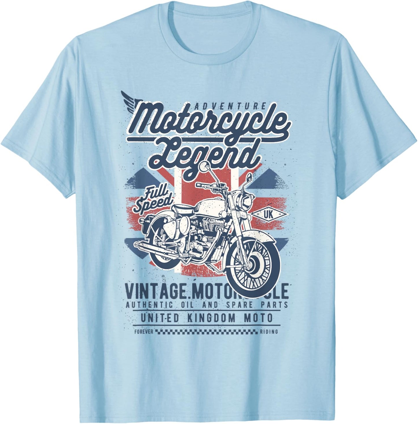 Retro British UK Vintage Style Motorcycle Adventure Design T-Shirt - T-Shirt | Light Blue
