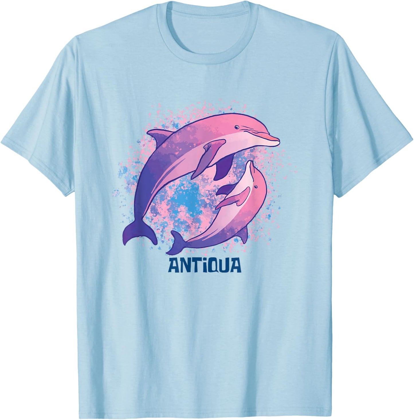 Ocean Dolphin Antiqua Vacation Boho Style Porpoise Beach T-Shirt - T-Shirt | Light Blue