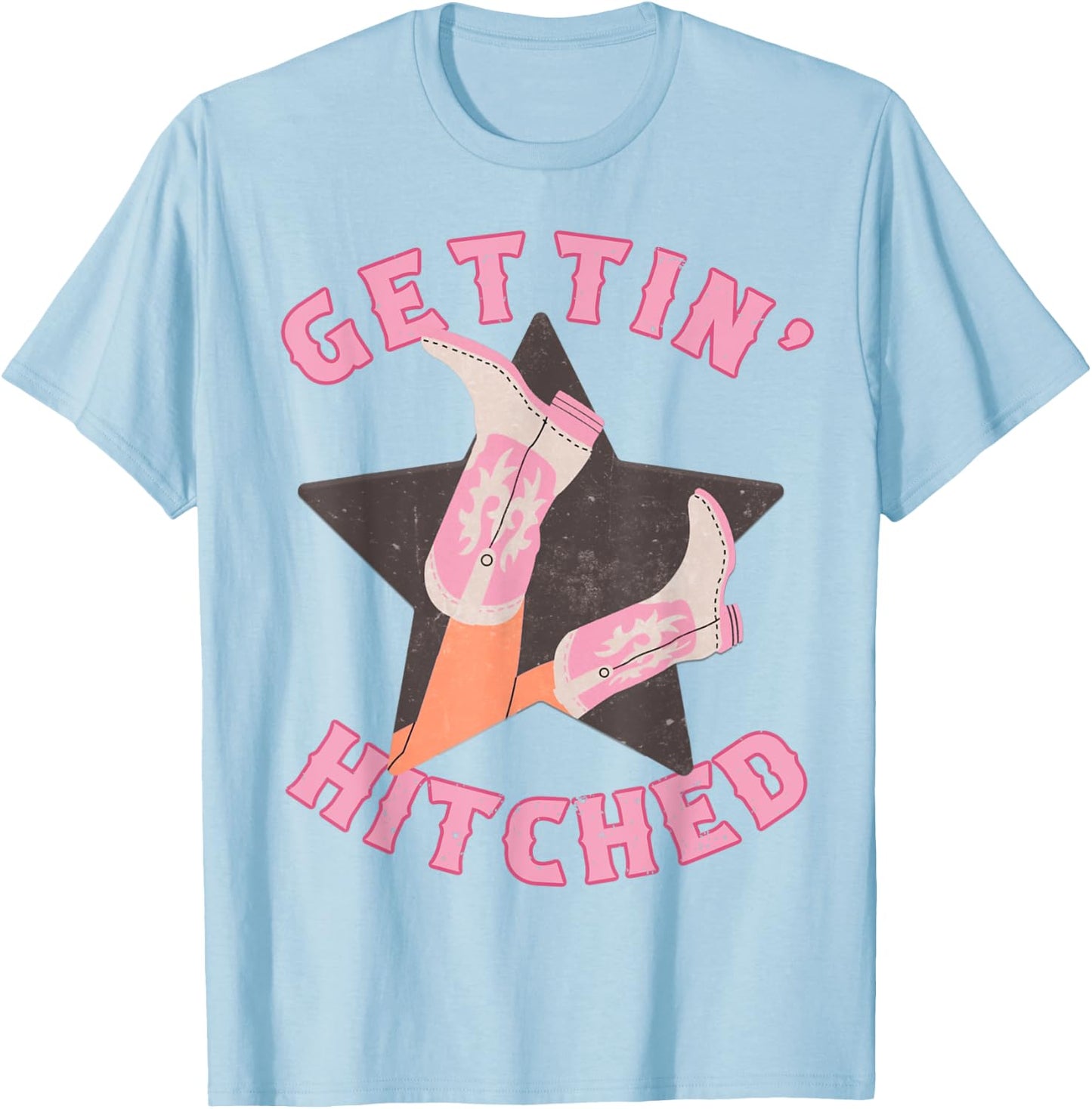 Western Gettin' Hitched Bridal Bachelorette Party Matching T-Shirt - T-Shirt | Light Blue