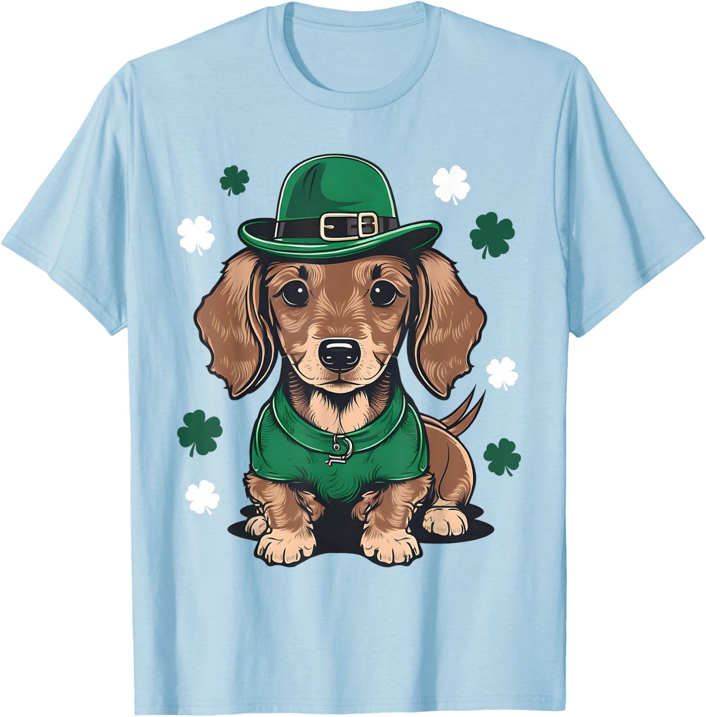 St Patricks Day Dachshund Weiner Dog Shamrock T-Shirt - T-Shirt | Light Blue
