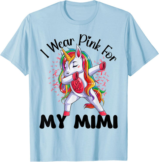 Breast Cancer Awareness Unicorn I Wear Pink For My Mimi T-Shirt - T-Shirt | Light Blue