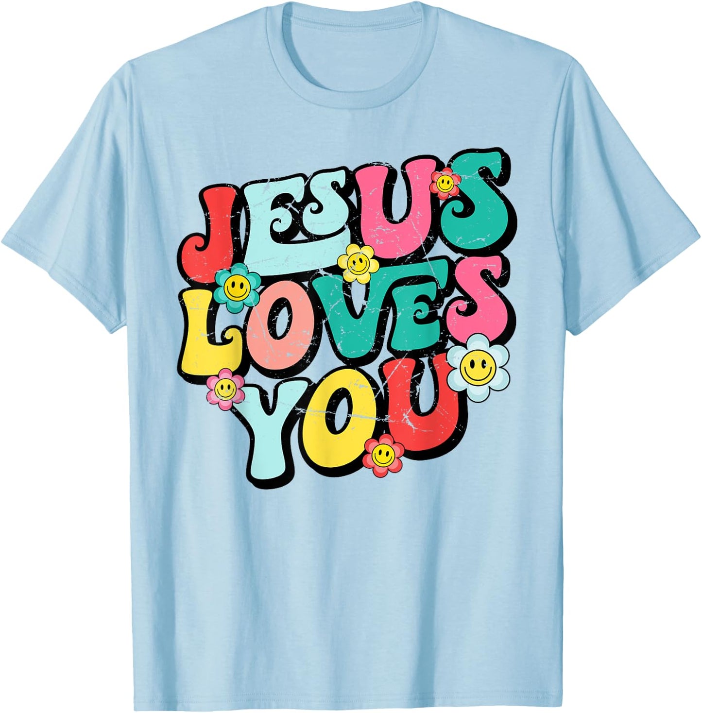 Jesus Loves You Retro Vintage Groovy Style Men T-Shirt - T-Shirt | Light Blue