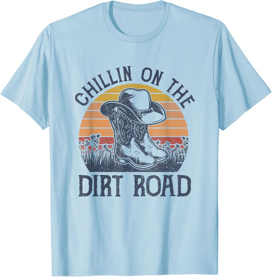 Chillin On The Dirt Road Cowboy Hat Western Country Music T-Shirt - T-Shirt | Light Blue