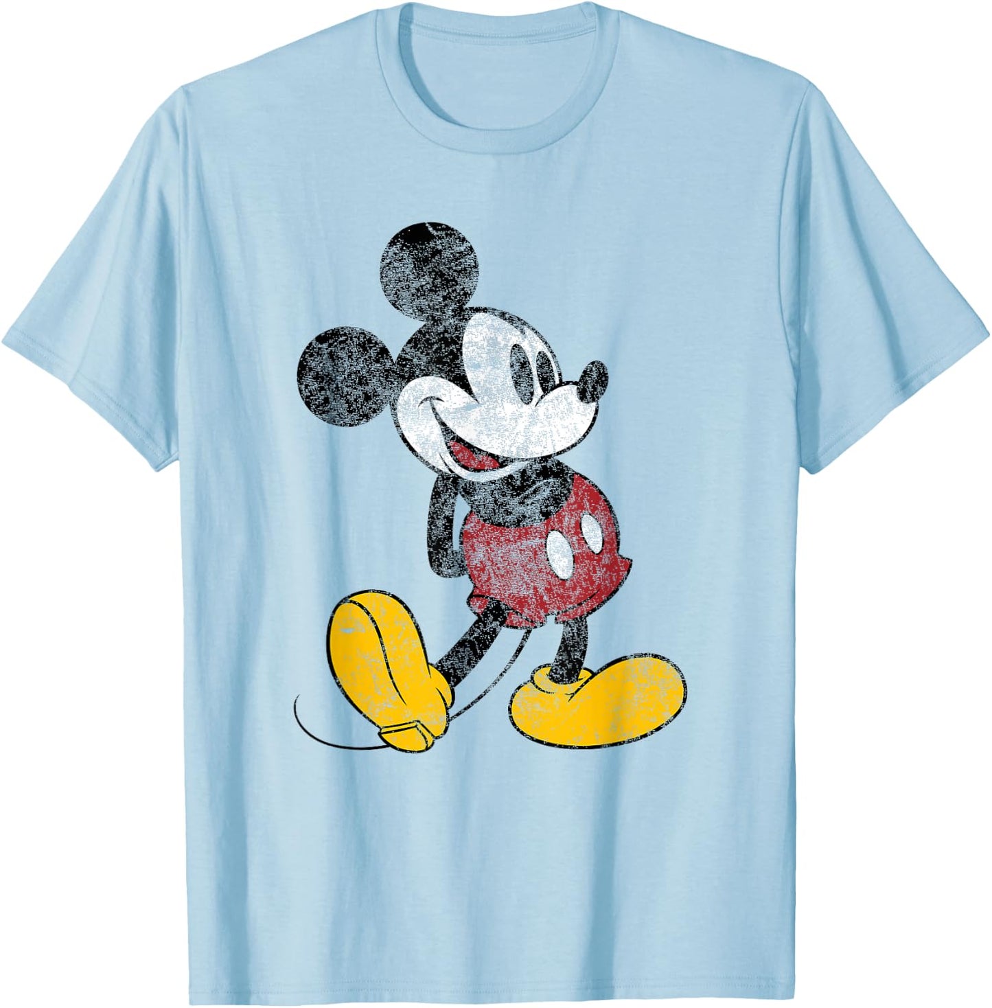 Disney Mickey Mouse Classic Standing Pose Distressed T-Shirt - T-Shirt | Light Blue
