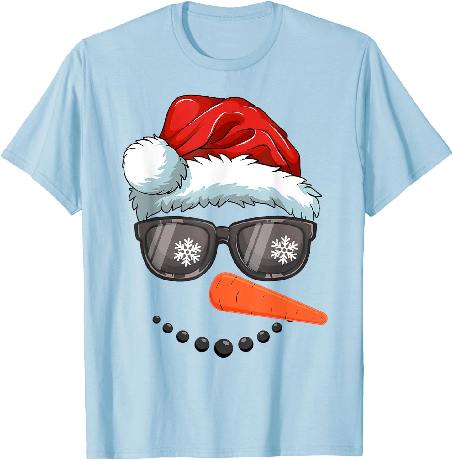 Snowman Face Family Christmas Matching Santa Hat Sunglasses T-Shirt - T-Shirt | Light Blue