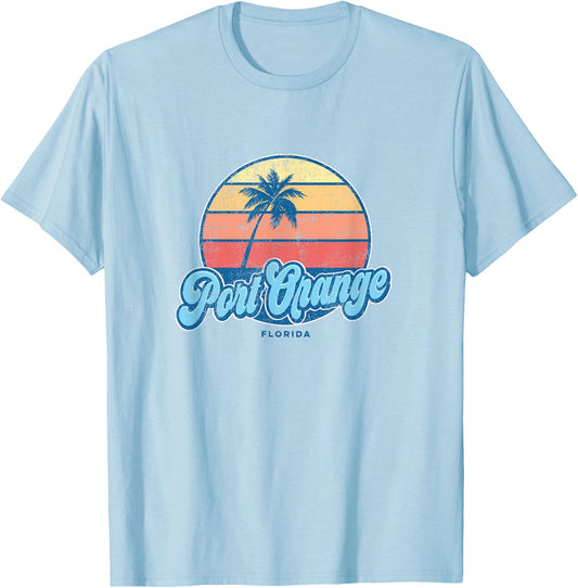 Vintage Port Orange Florida FL Classic 70s Retro Surfer T-Shirt - T-Shirt | Light Blue