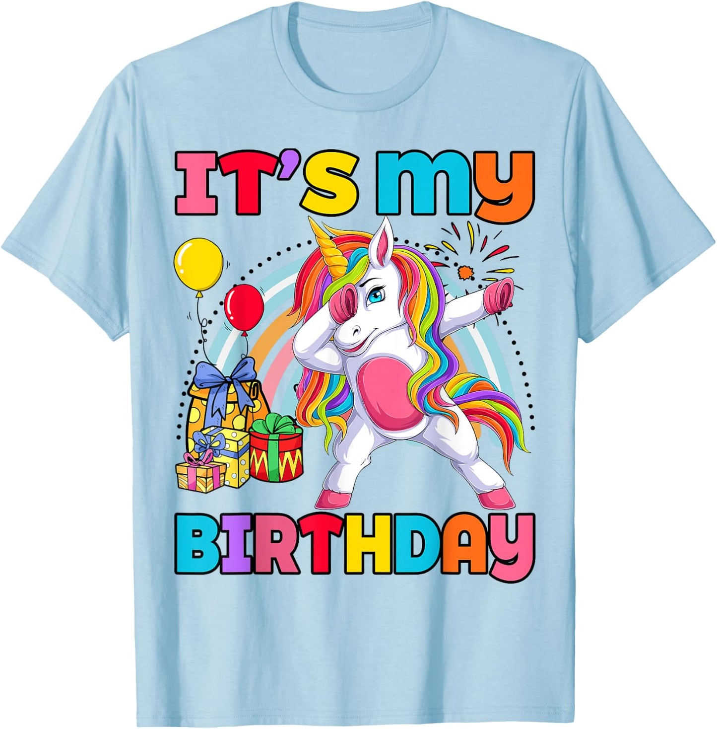 Kids It's My Birthday Dabbing Unicorn Rainbow Girl Toddler T-Shirt - T-Shirt | Light Blue