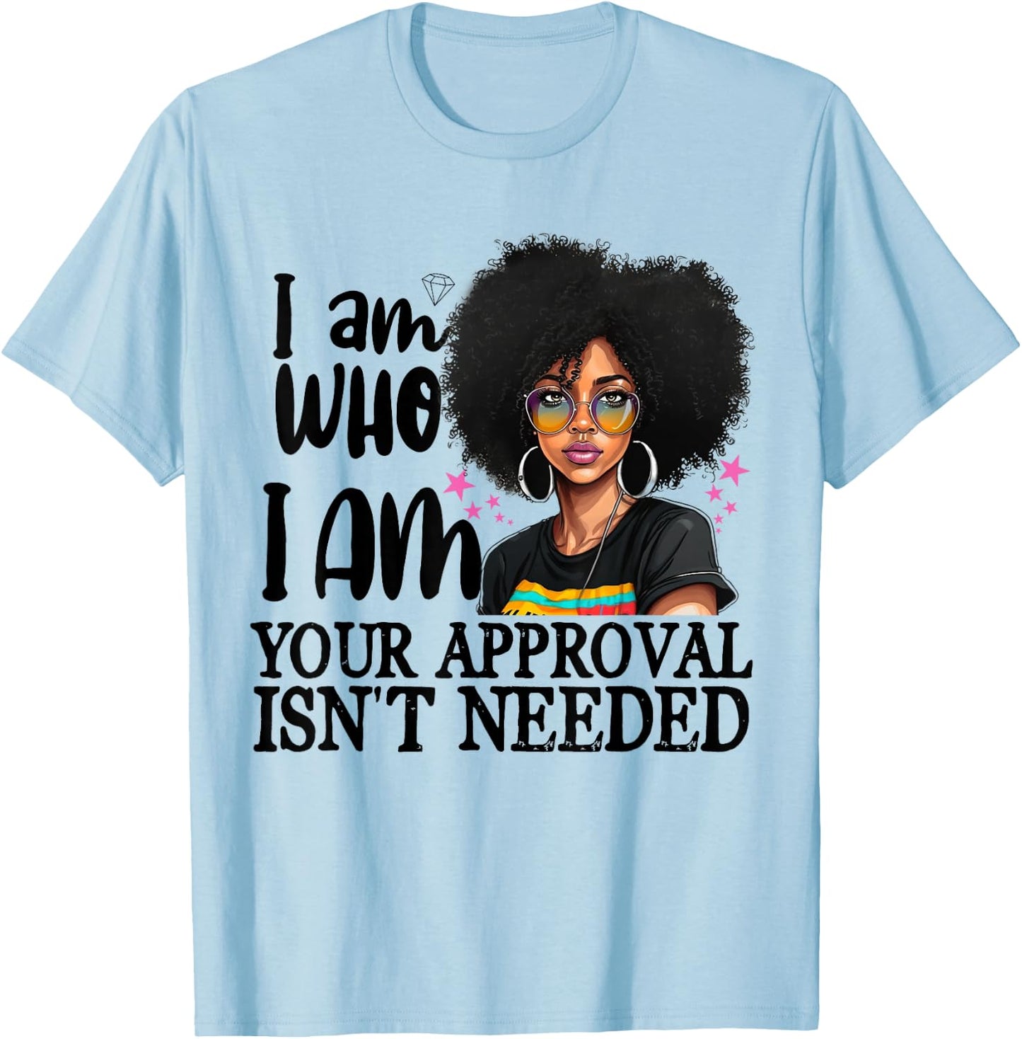 Black Melanin Queen Curly Natural Afro African American T-Shirt - T-Shirt | Light Blue