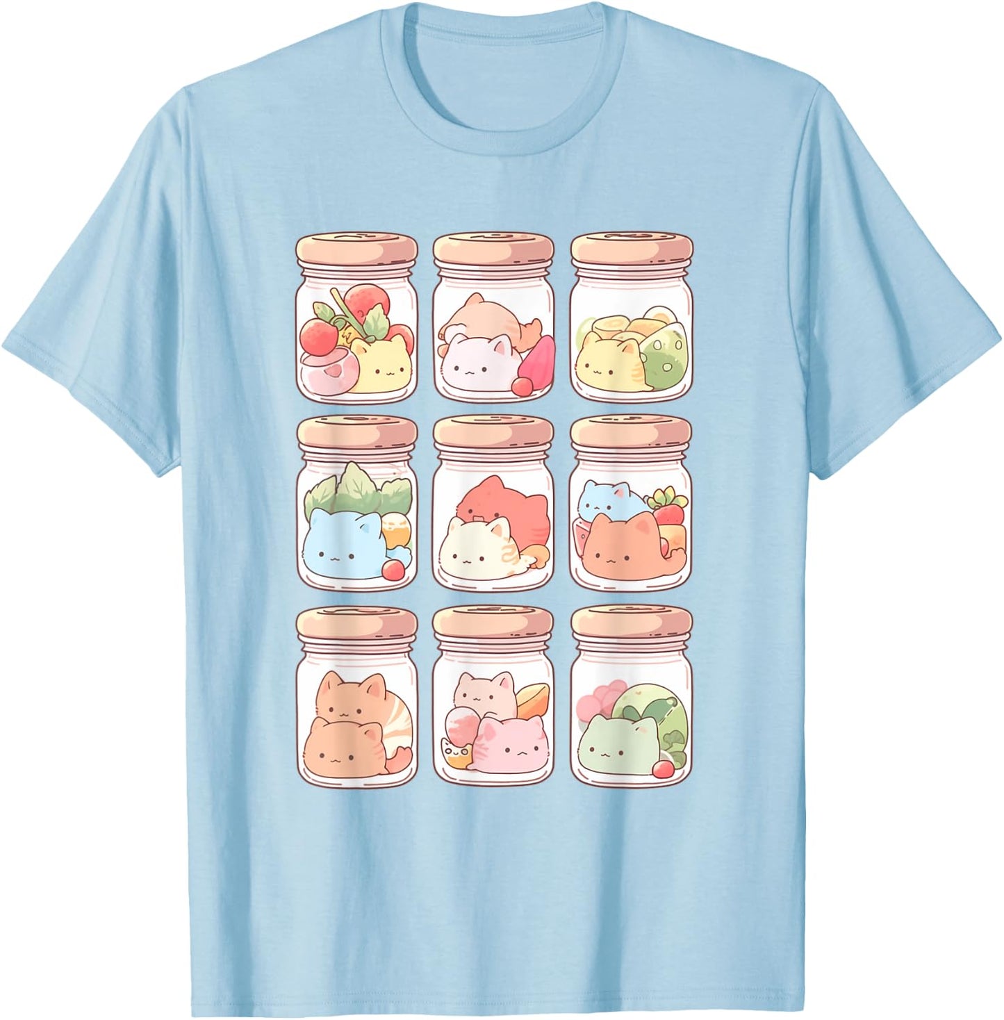 Kawaii Chibi Cats | Japanese Anime Manga Decora Aesthetic T-Shirt - T-Shirt | Light Blue