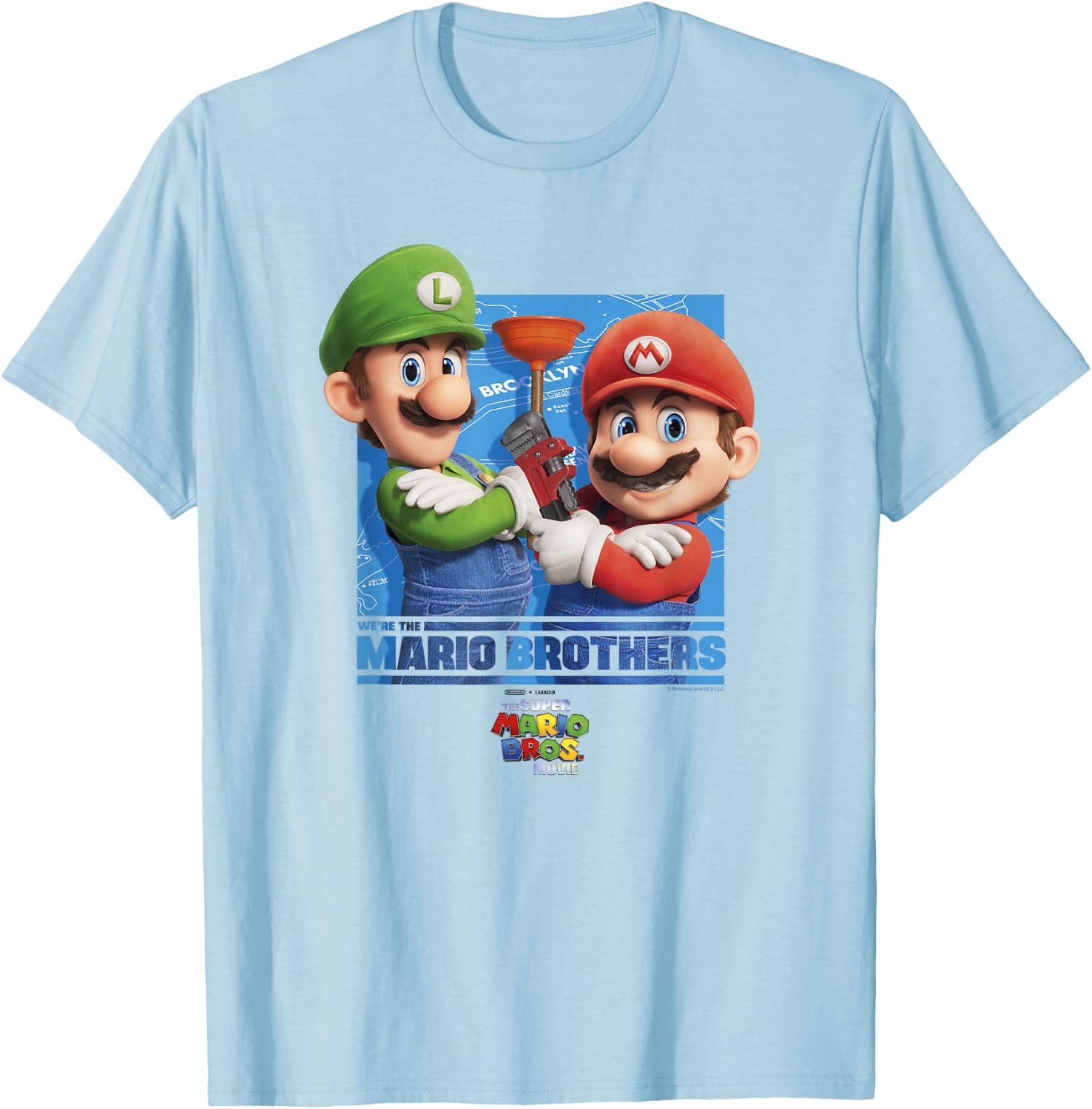 The Super Mario Bros. Movie We're The Mario Brothers Poster T-Shirt - T-Shirt | Light Blue