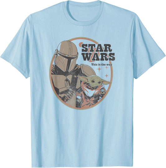Star Wars: The Mandalorian Vintage Baby Yoda Logo T-Shirt - T-Shirt | Light Blue