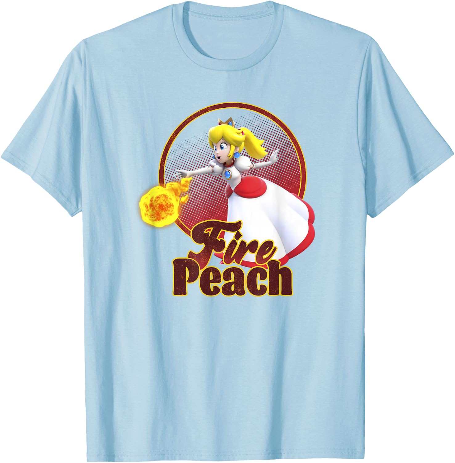 Super Mario Bros Princess Peach Fireball Character Icon T-Shirt - T-Shirt | Light Blue