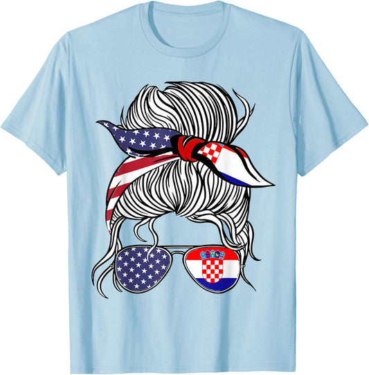 American Croatian Patriot Flag Women Girl Croatia Grown T-Shirt - T-Shirt | Light Blue