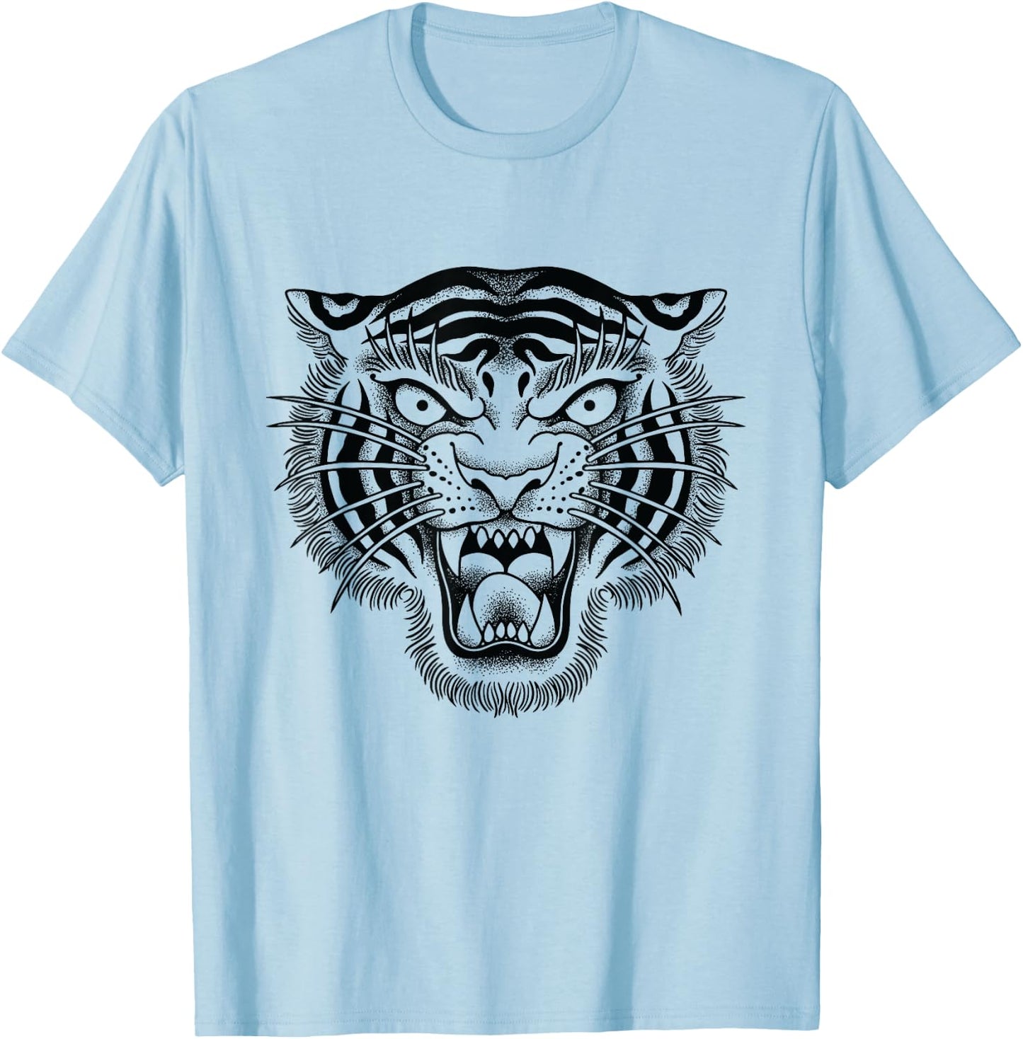 Tiger Head Traditional Tattoo art Graphic by Seven Relics T-Shirt - T-Shirt | Light Blue
