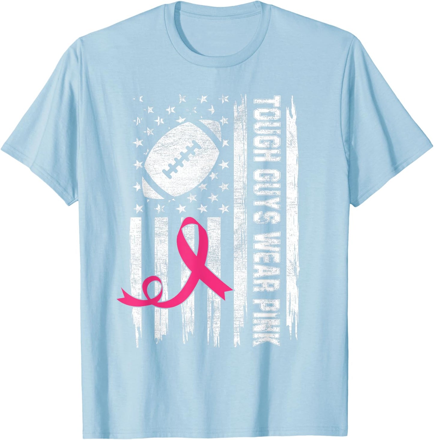 Tough Guys Wear Pink Breast Cancer Football American Flag Kids Men T-Shirt - T-Shirt | Light Blue