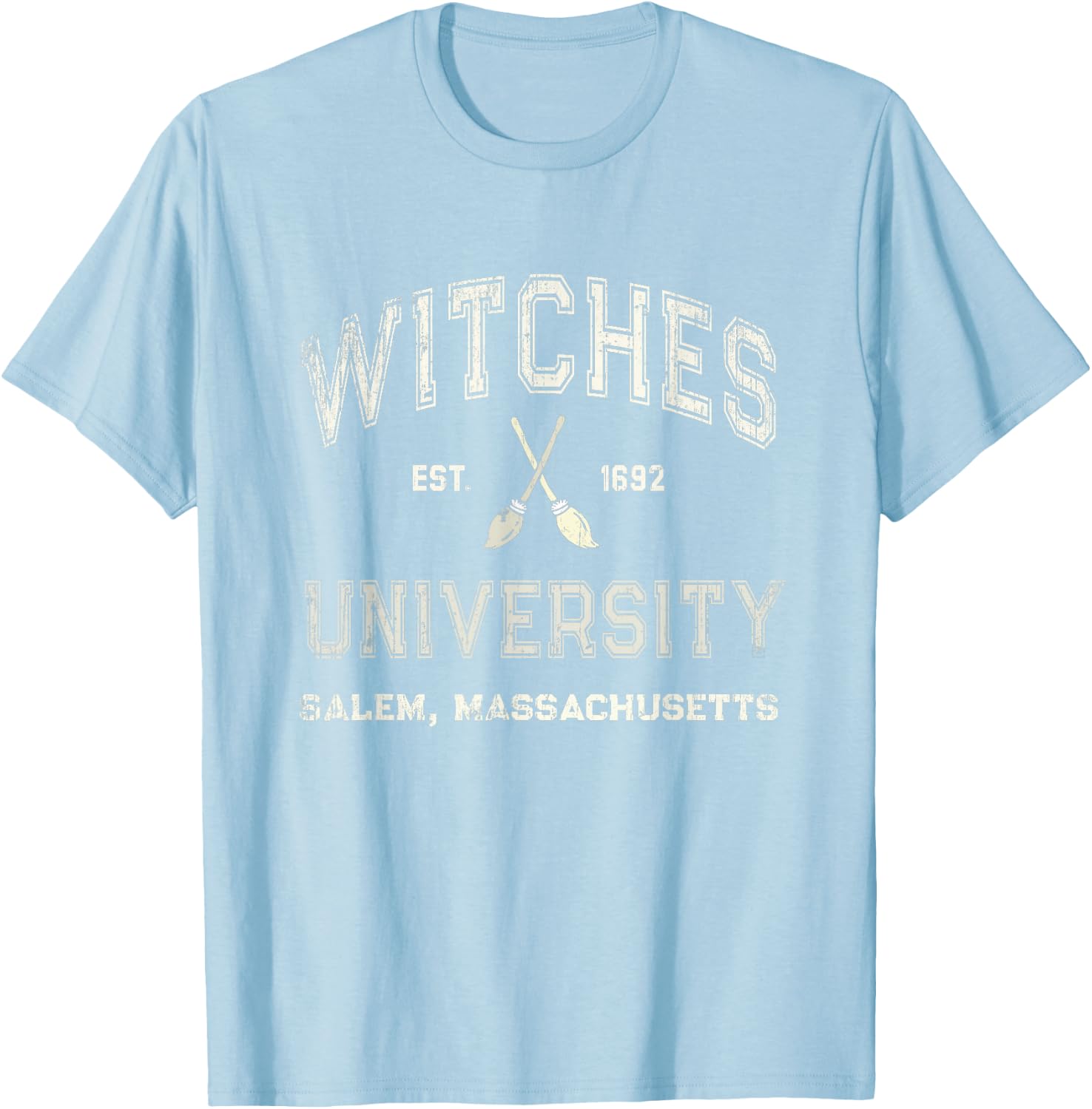 Funny WITCHES UNIVERSITY Salem Witch Broom Company 1692 T-Shirt - T-Shirt | Light Blue