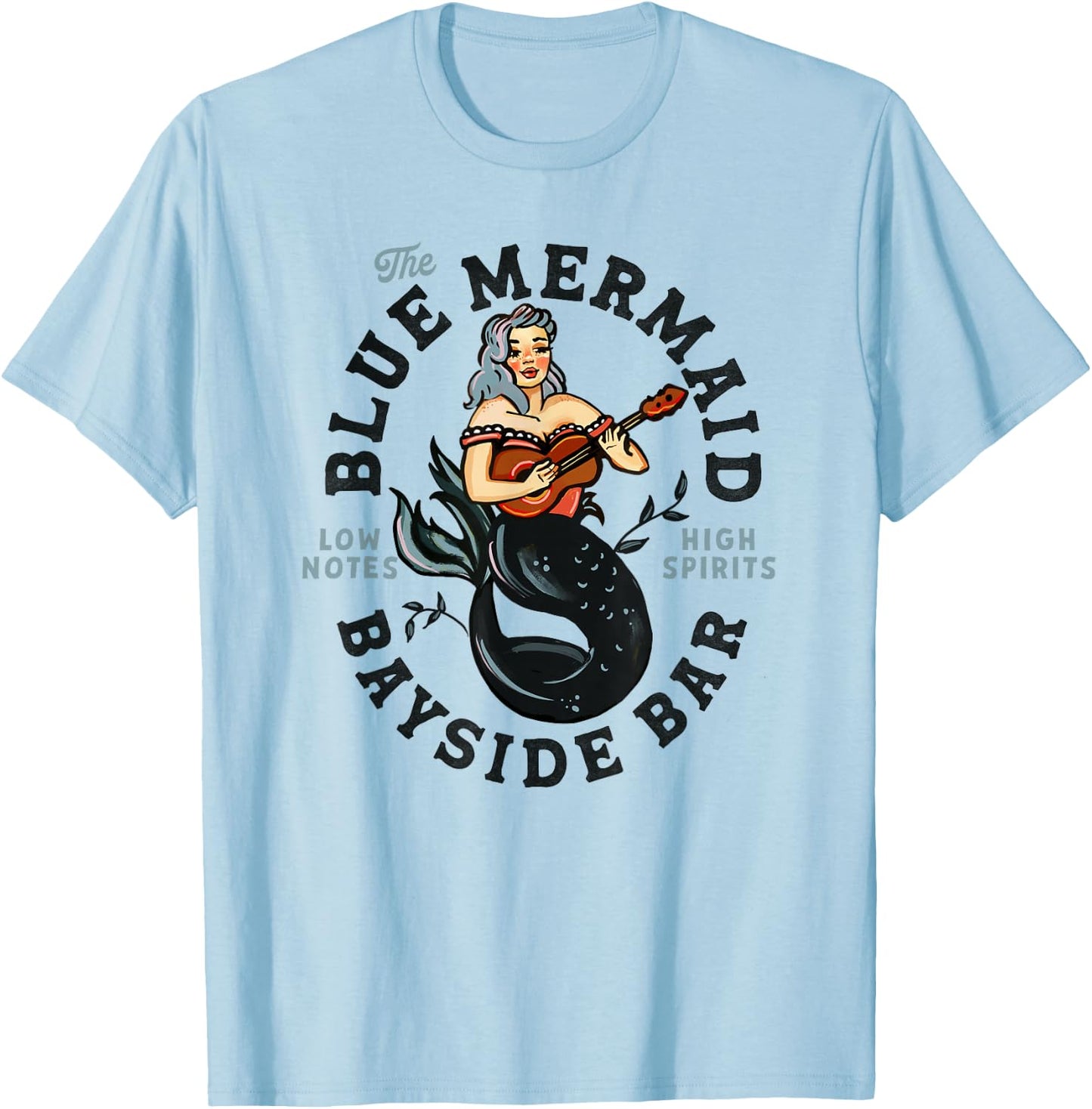Sailor Mermaid Tattoo Guitar Playing Dive Bar Music Pinup T-Shirt - T-Shirt | Light Blue