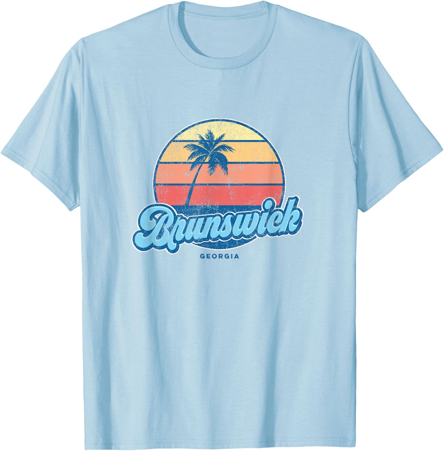 Vintage Brunswick Georgia GA Classic 70s Retro Surfer T-Shirt - T-Shirt | Light Blue